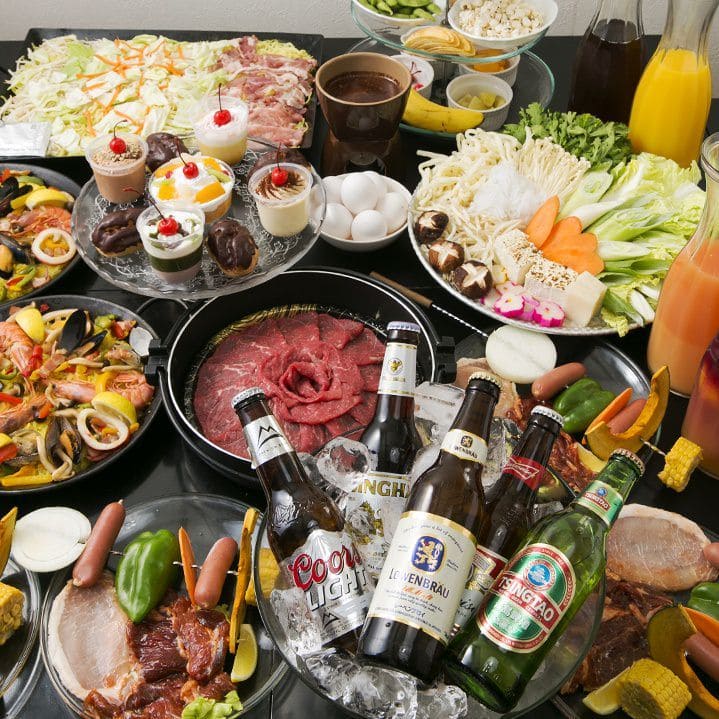 ☆3階<★テラスBBQ付4480円(税別)3hコース>お料理7品+2h飲み放題付(Lo30)☆BBQ備品貸出(2h)+炭代(1h)込