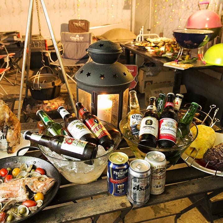 3階<★テラスBBQ付5480円(税別)3hコース>お料理10品+2h飲み放題付(Lo30)☆ビール飲み放題付き☆BBQ備品貸出(2h)+炭代(1h)込